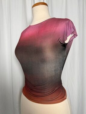Topshop Ombre Pink, Black & Brown Short Sleeve Tee